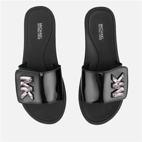 michael kors leatherslides black|michael kors ladies slides.